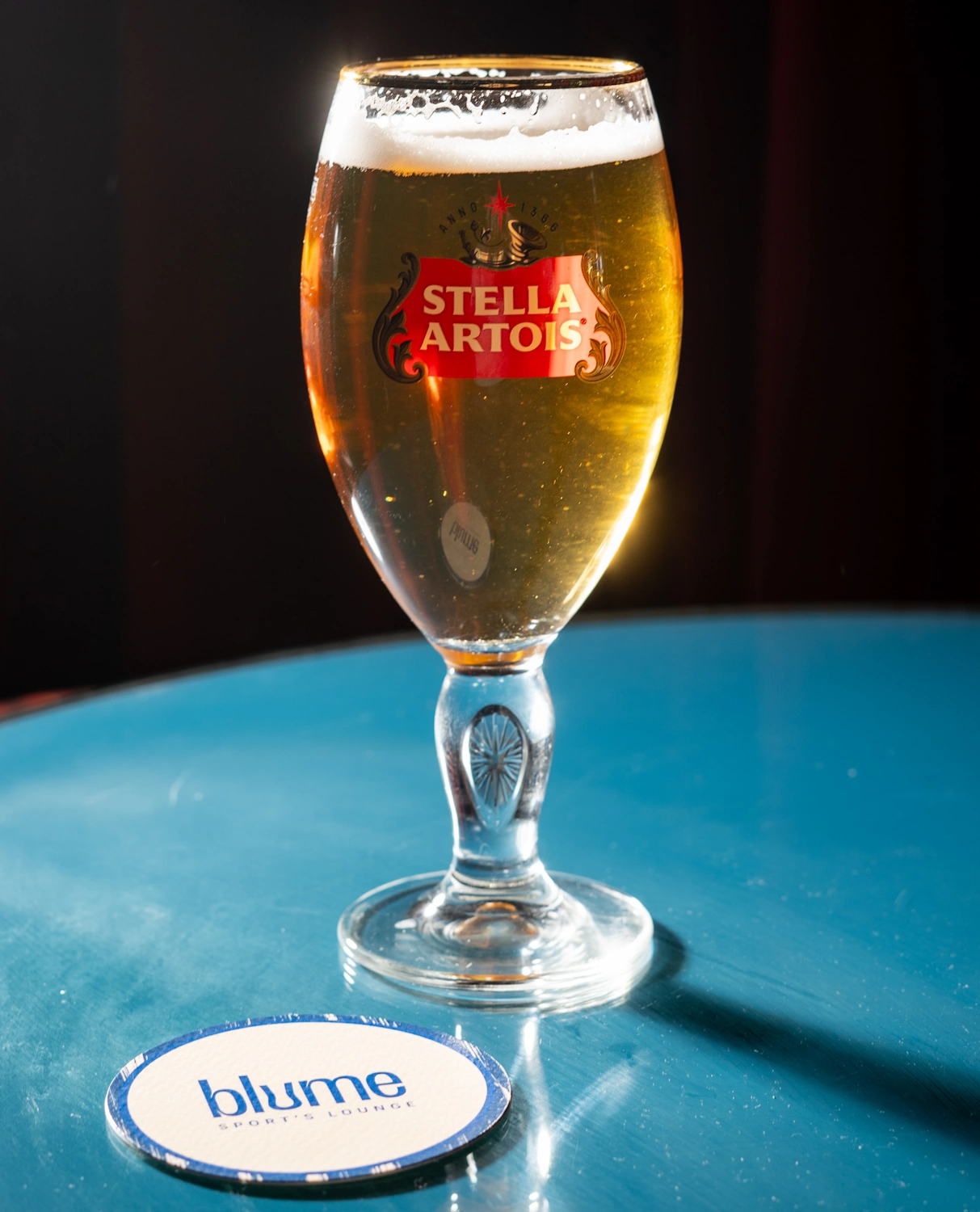 Stella Artois beer at Blume Sports Lounge in Dubai Marina