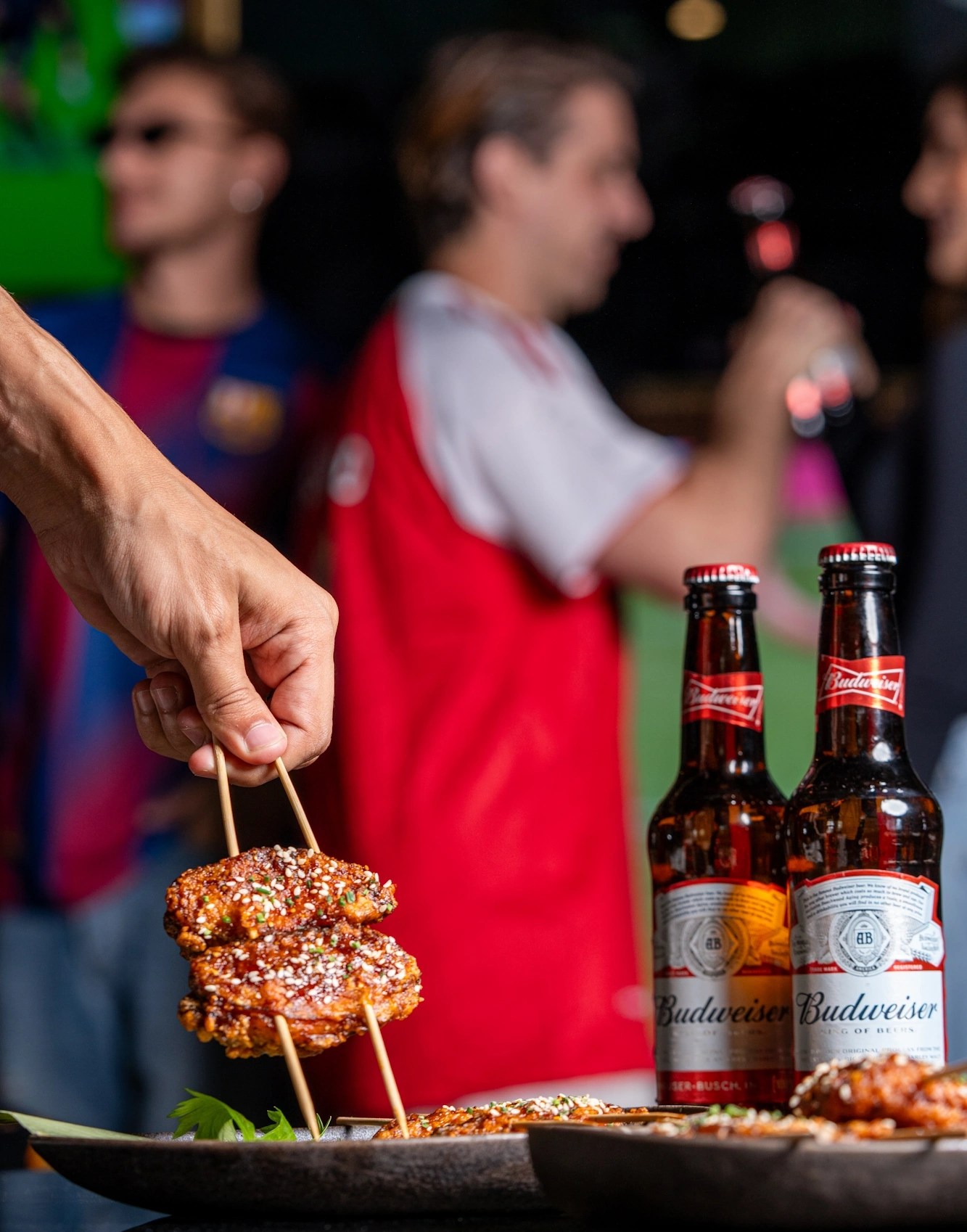 Grilled skewers and beer at Blume Sports Lounge Dubai Marina