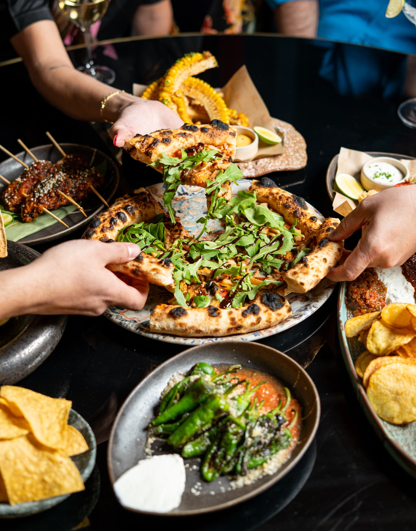 Shared food platter at Blume Sports Lounge in Dubai Marina